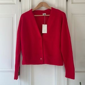 Red button down sweater